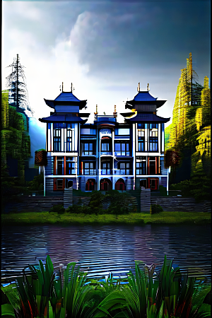 河畔边的壮丽景观