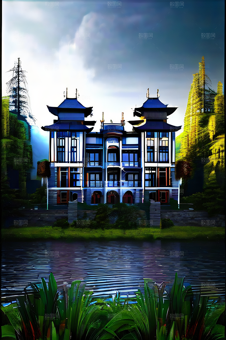 河畔边的壮丽景观