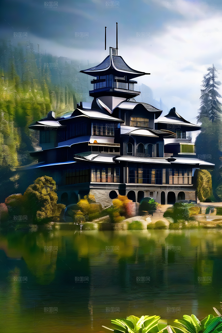 河畔边的壮丽景观
