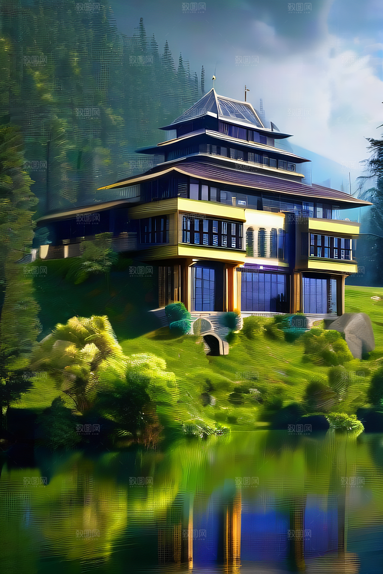 壮丽的瀑布宫殿建筑