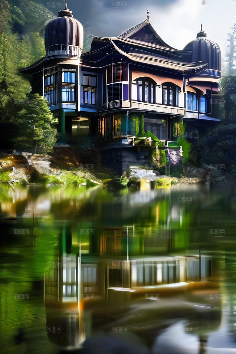 壮丽的瀑布宫殿建筑