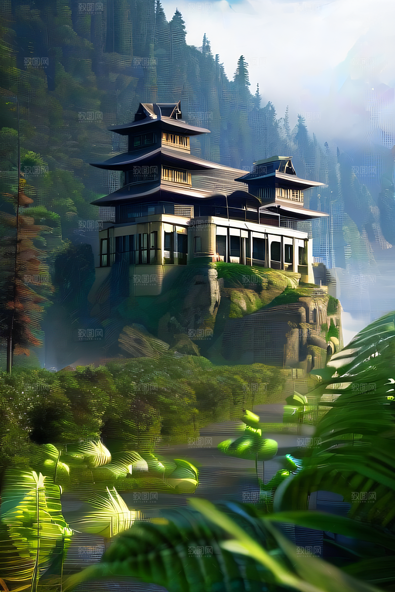 壮丽的瀑布宫殿建筑