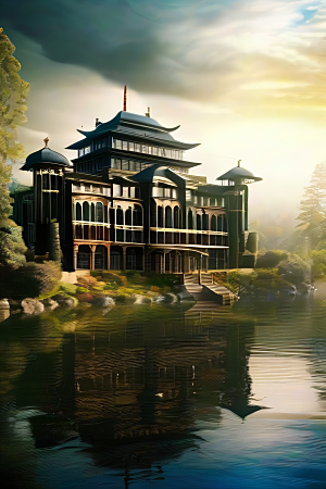壮丽的瀑布宫殿建筑