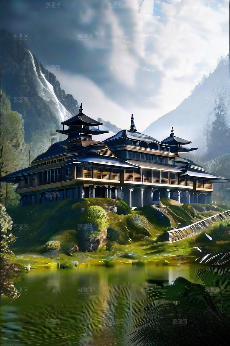 壮丽的瀑布宫殿建筑
