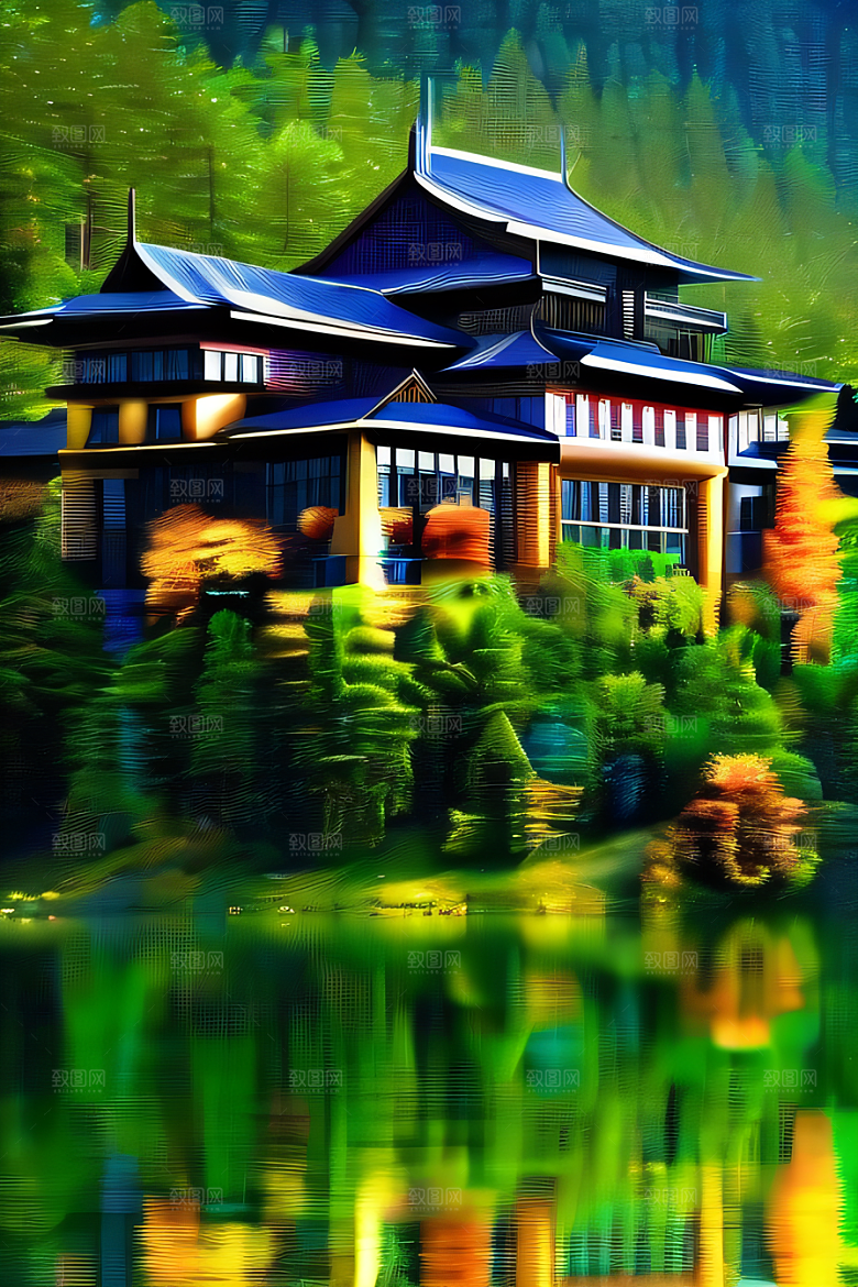 壮丽的瀑布宫殿建筑