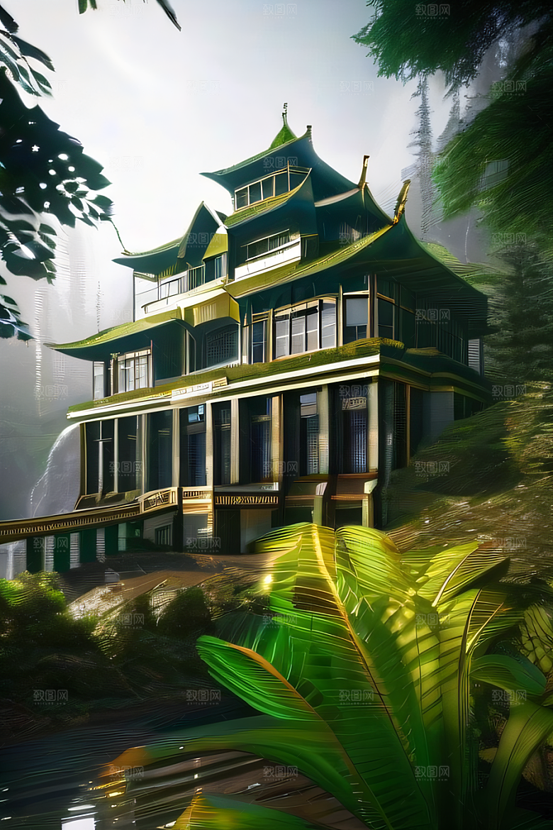 壮丽的瀑布宫殿建筑
