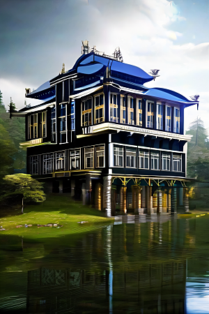 壮丽的瀑布宫殿建筑