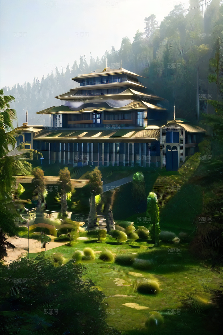 壮丽的瀑布宫殿建筑