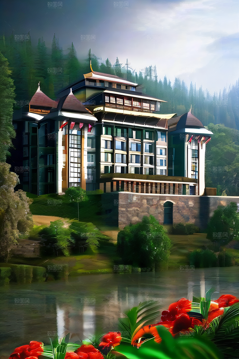 壮丽的瀑布宫殿建筑
