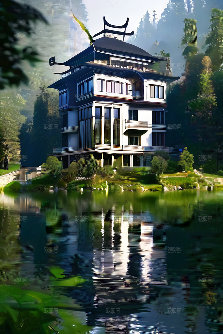 绝美的河畔景色图案