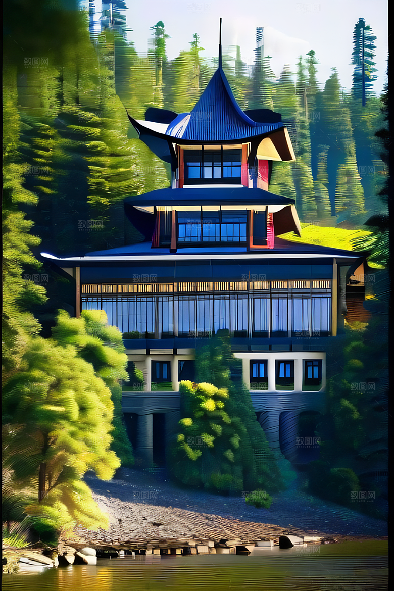 绝美的河畔景色图案