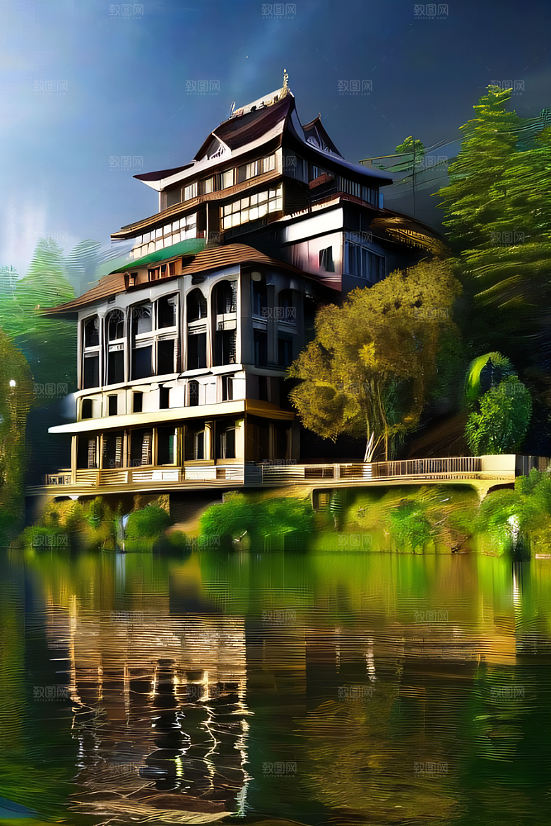绝美的河畔景色图案