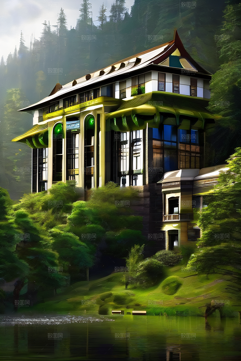 绝美的河畔景色图案
