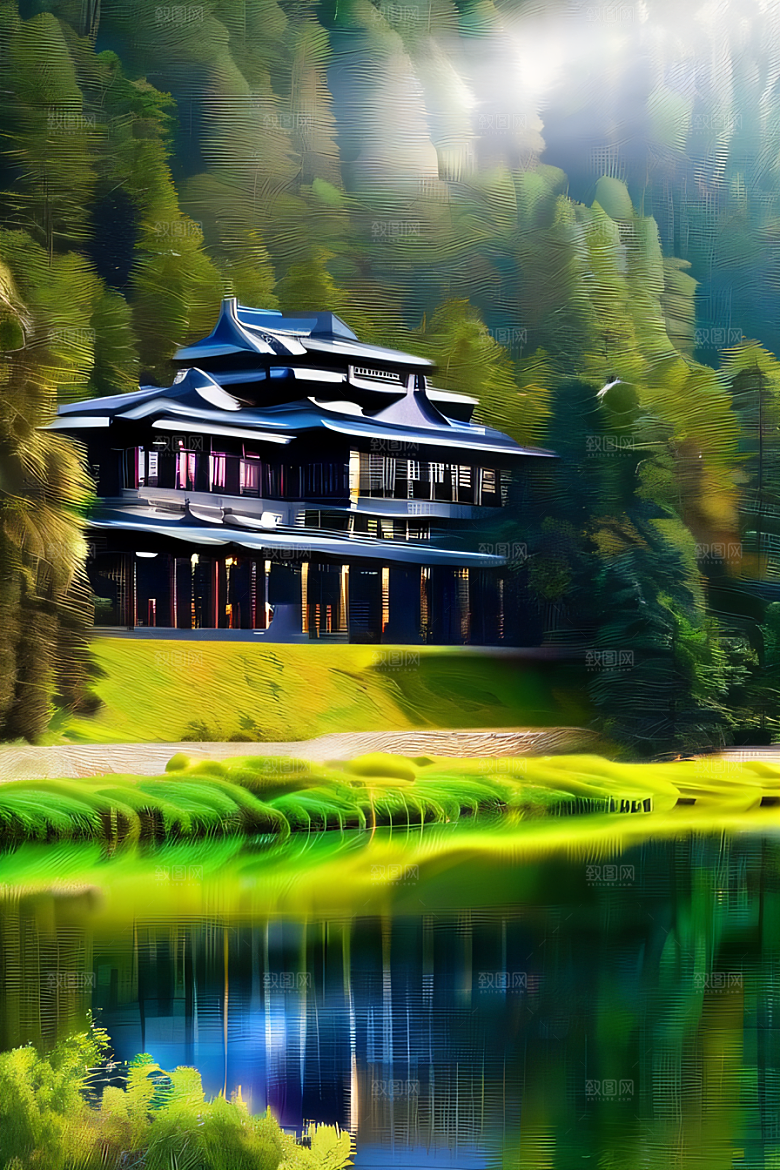 绝美的河畔景色图案