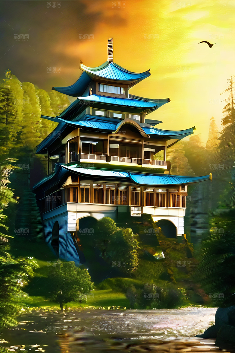 绝美的河畔景色图案