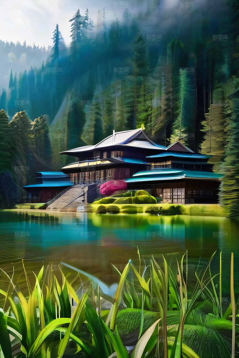 绝美的河畔景色图案