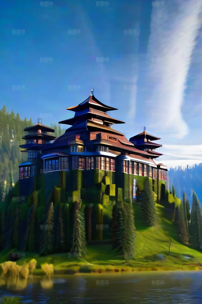 河畔上的壮丽风景
