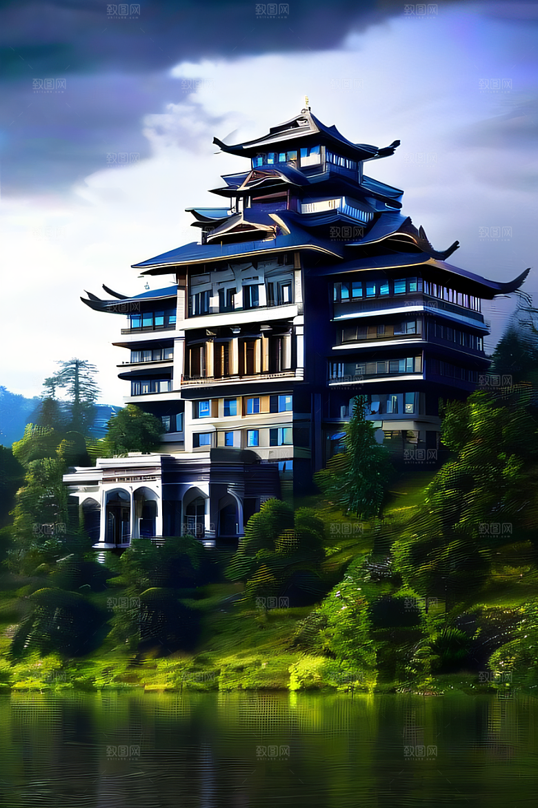 河畔上的壮丽风景