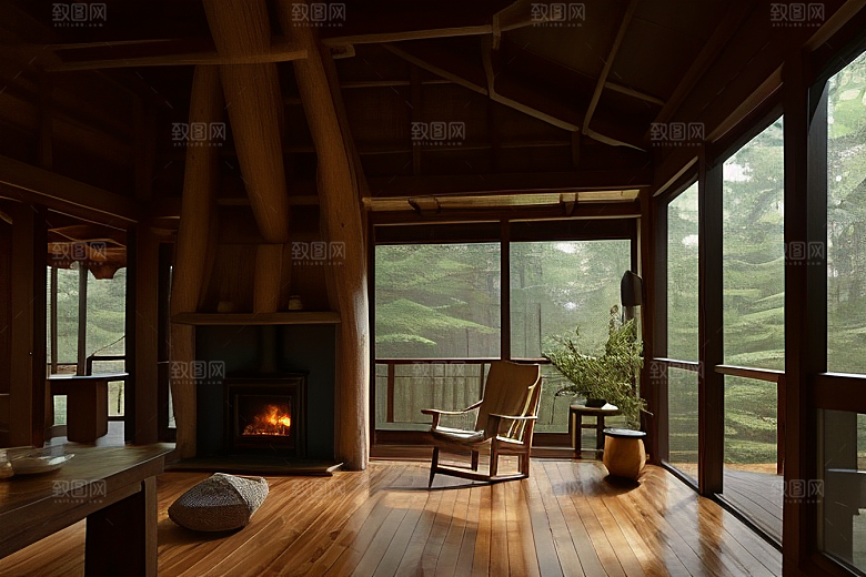炊烟袅袅的小木屋
