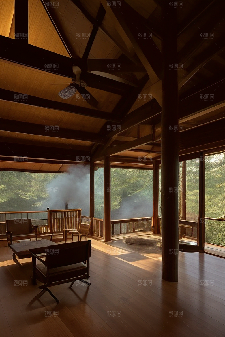 炊烟袅袅的小木屋