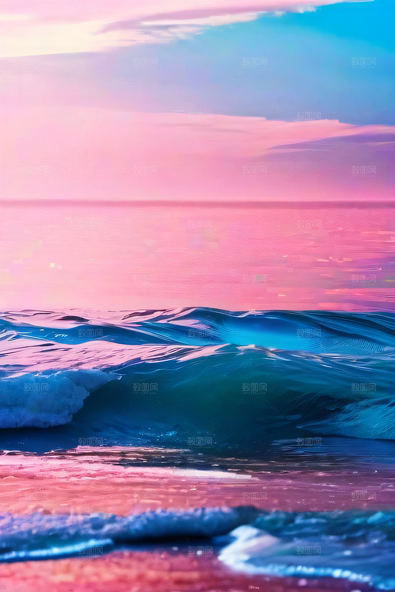 海滩上柔和的粉色调