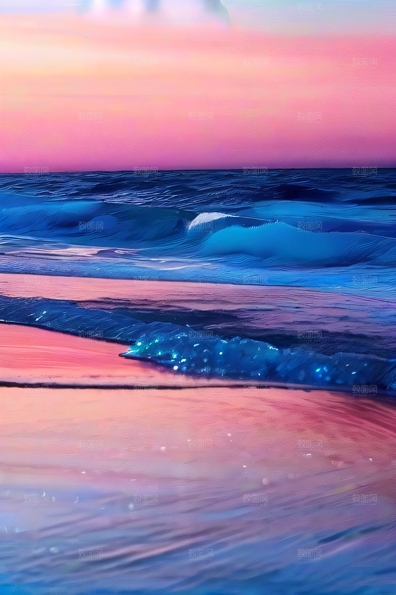 海滩上柔和的粉色调