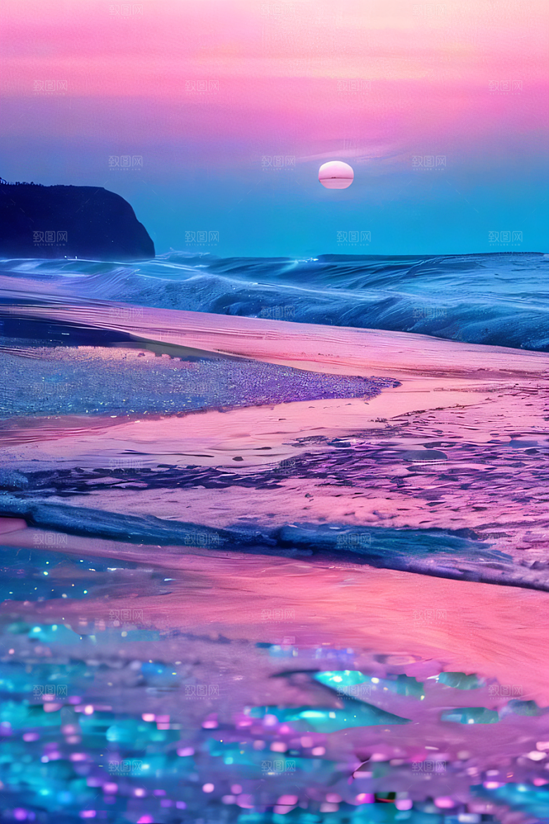 海滩上柔和的粉色调