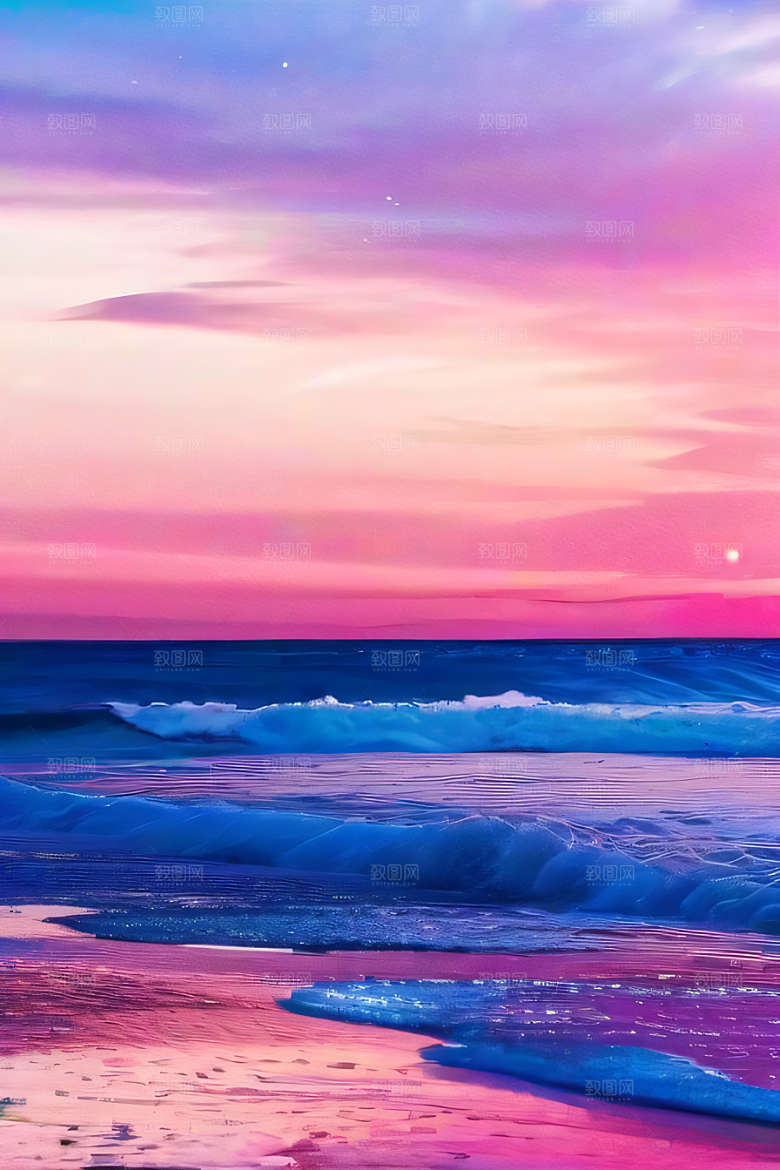 海滩上柔和的粉色调