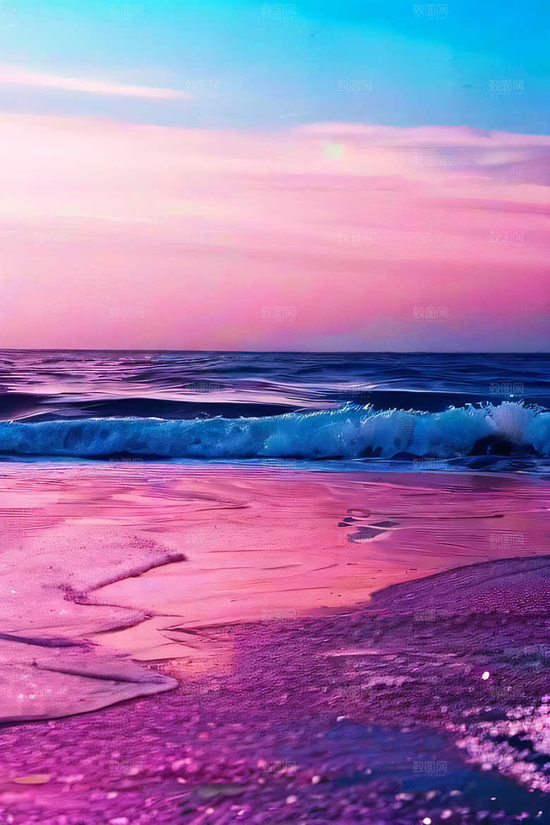 海滩上柔和的粉色调