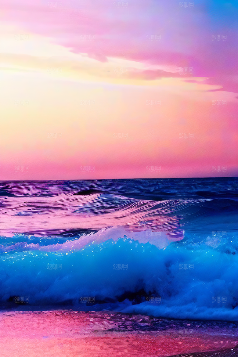 海滩上柔和的粉色调