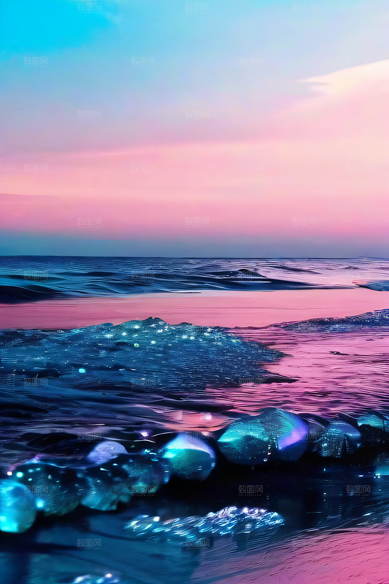 海滩上柔和的粉色调