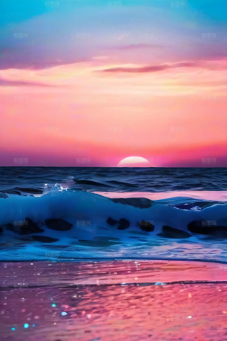 海滩上柔和的粉色调