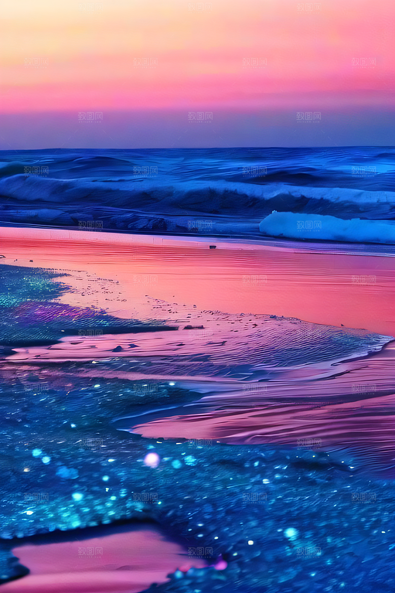 海滩上柔和的粉色调