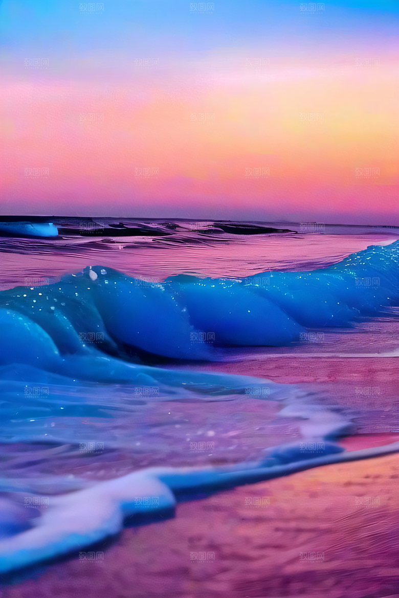 海滩上的粉色落日