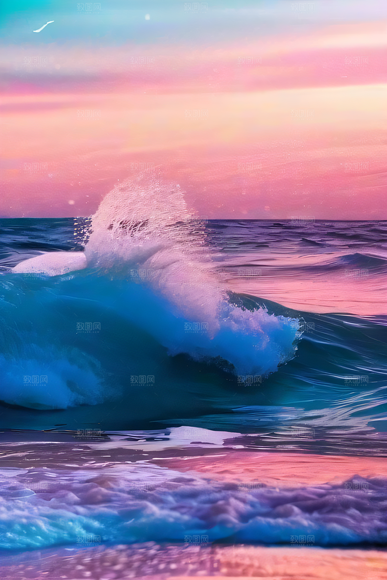 海滩上的粉色落日