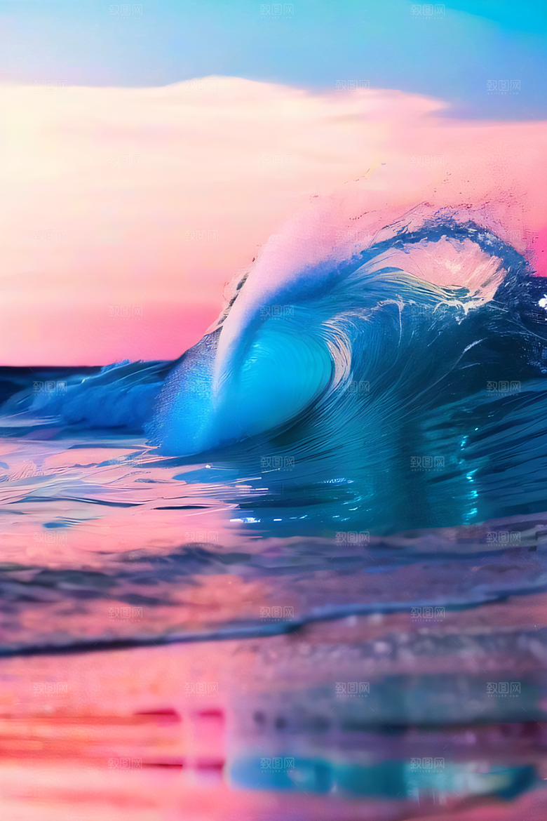 海滩上的粉色落日