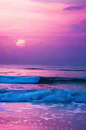 海滩上的粉色落日