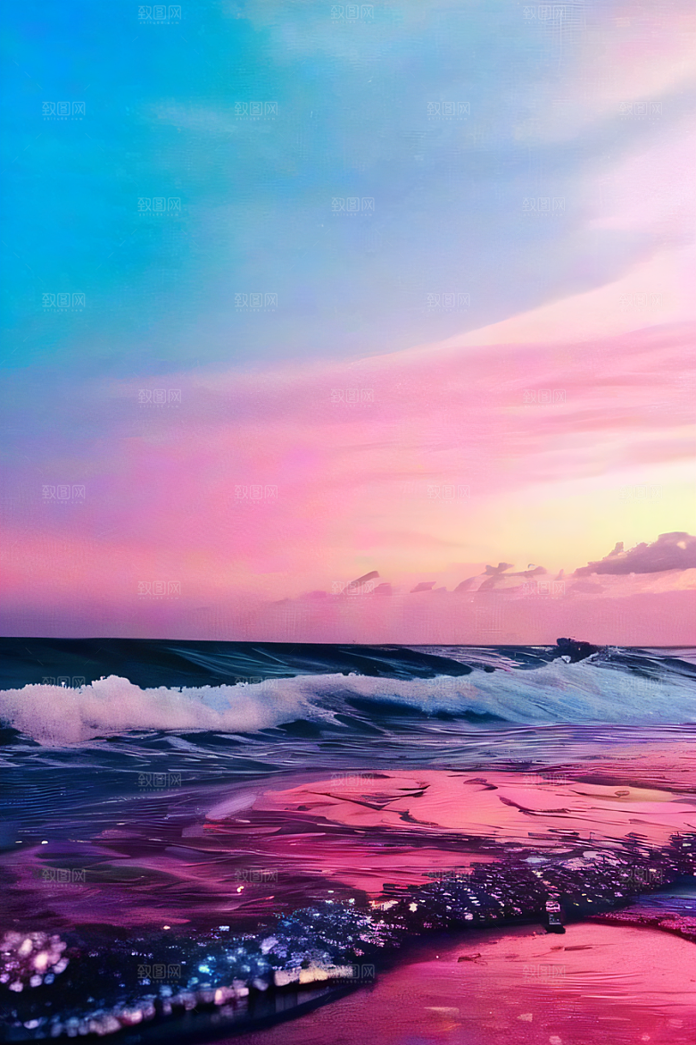 闪耀的海滩日落图案