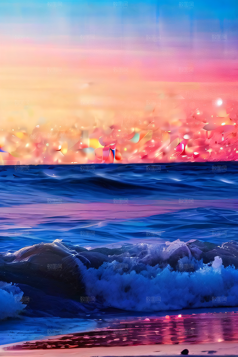 闪耀的海滩日落图案
