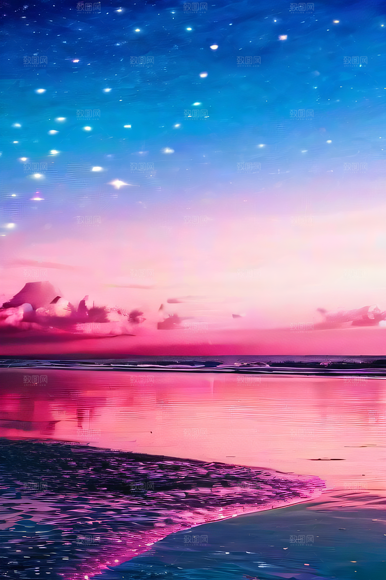 闪耀的海滩日落图案