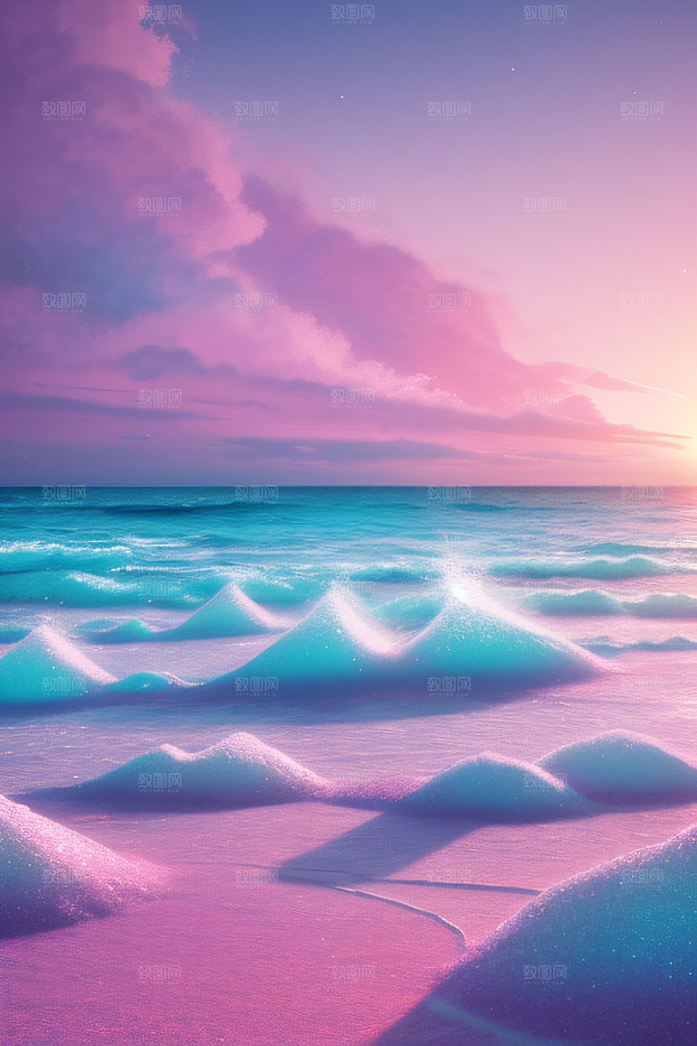 海滩上柔和的粉色调