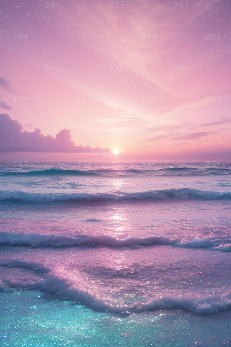 海滩上柔和的粉色调