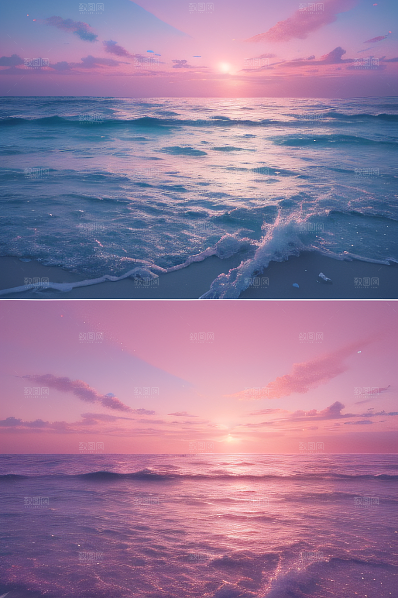 海滩上柔和的粉色调