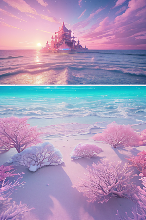 海滩上柔和的粉色调
