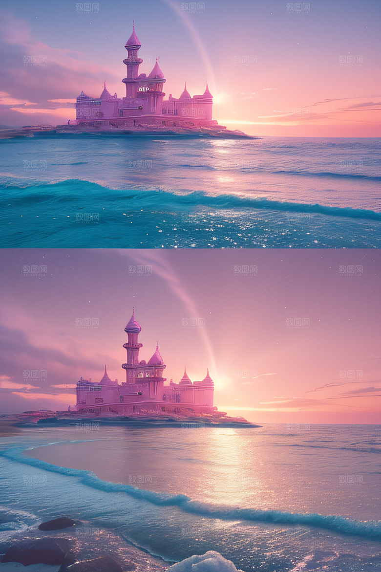 海滩上柔和的粉色调