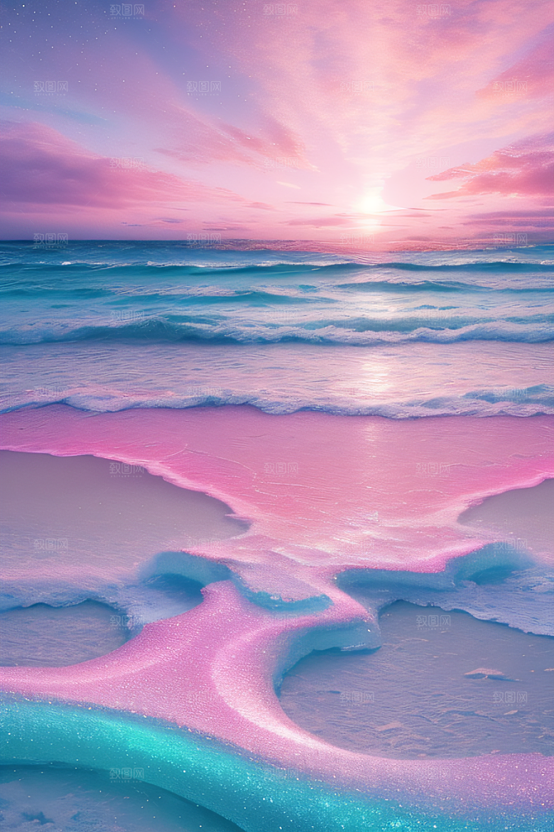 海滩上柔和的粉色调