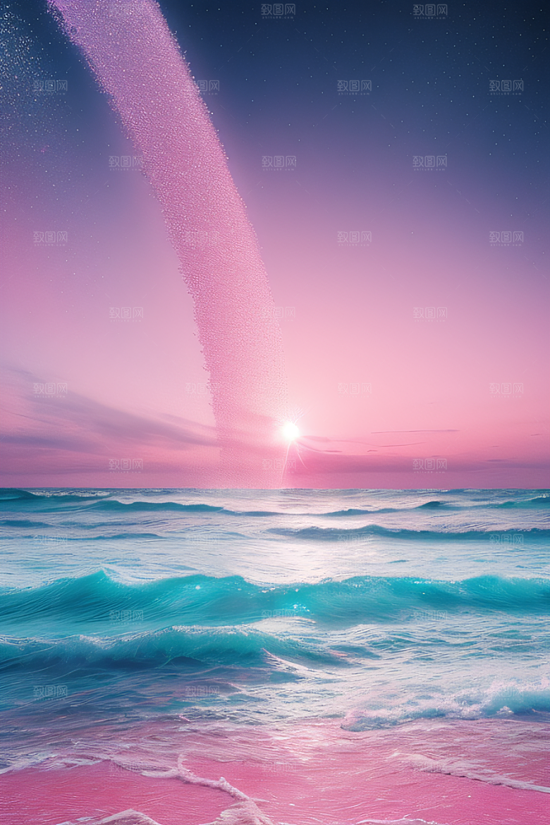 海滩上柔和的粉色调