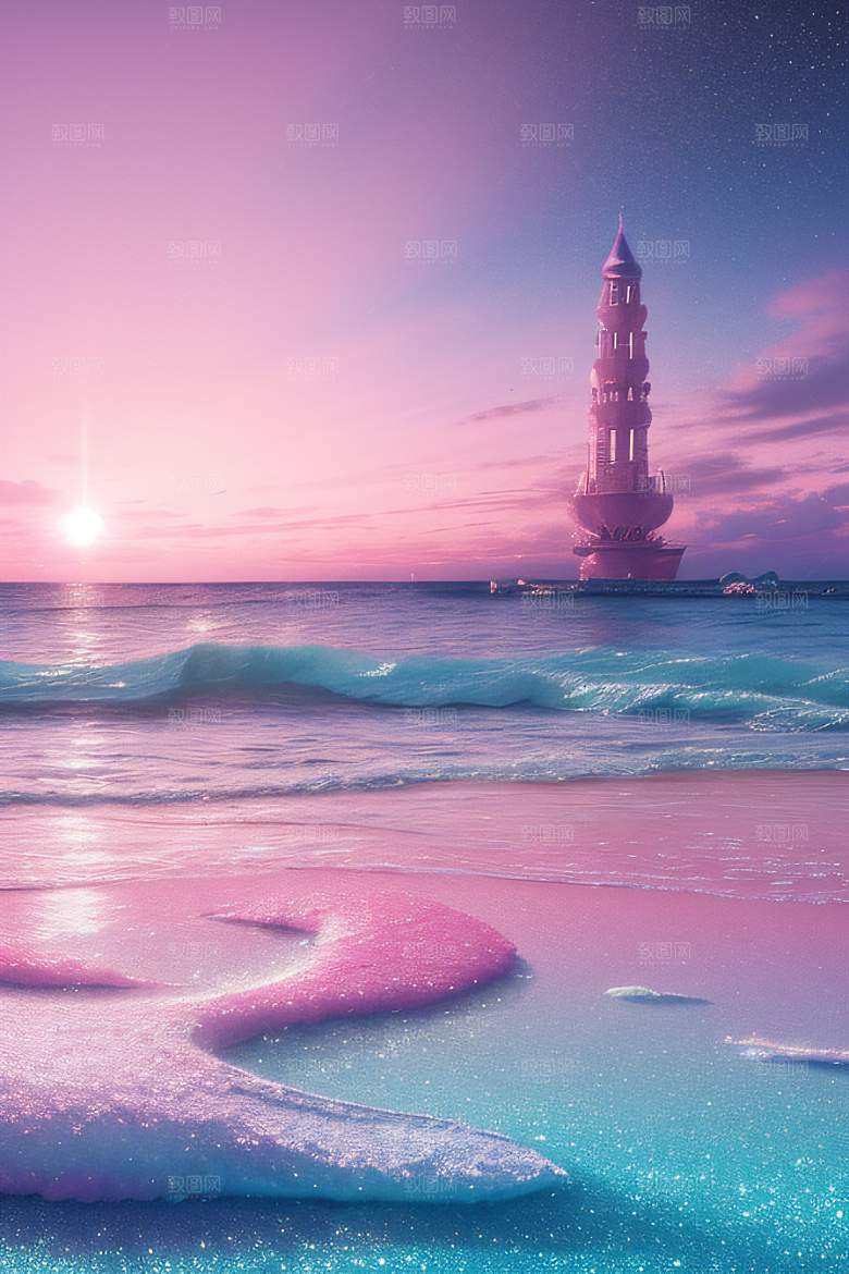 海滩上柔和的粉色调