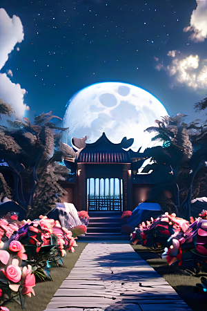 美丽神秘的古宫璀璨玫瑰点亮夜空