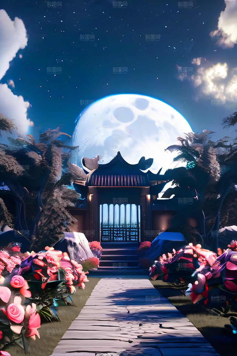 美丽神秘的古宫璀璨玫瑰点亮夜空